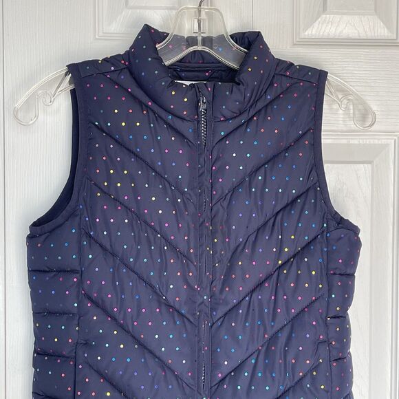 Gap Teen Girls puffer vest Water Resistant Large Blue Polka Dots - Picture 5 of 11